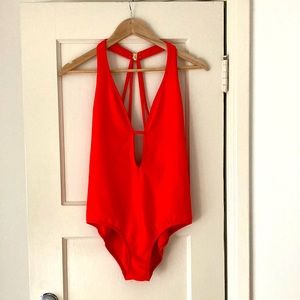 Jets by Jessika Allen - Red One Piece with Plunging Neckline